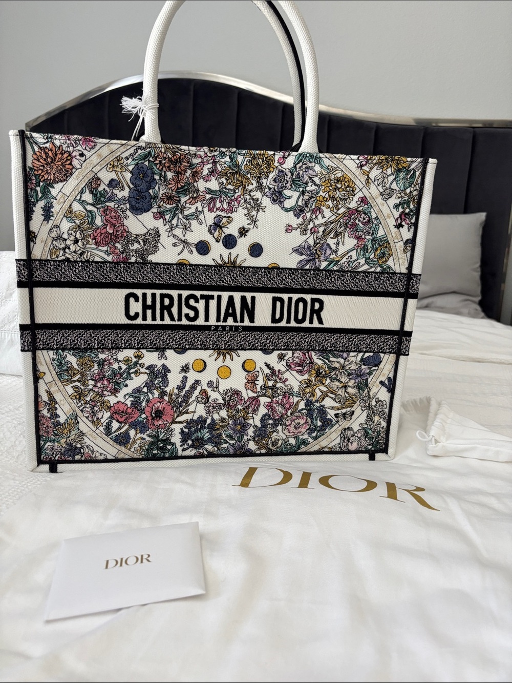Dior Floral Book Tote - White with Multicolor Floral Print